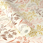 Wallpaper Pale Starch with fine coral and ochre flowers on cream