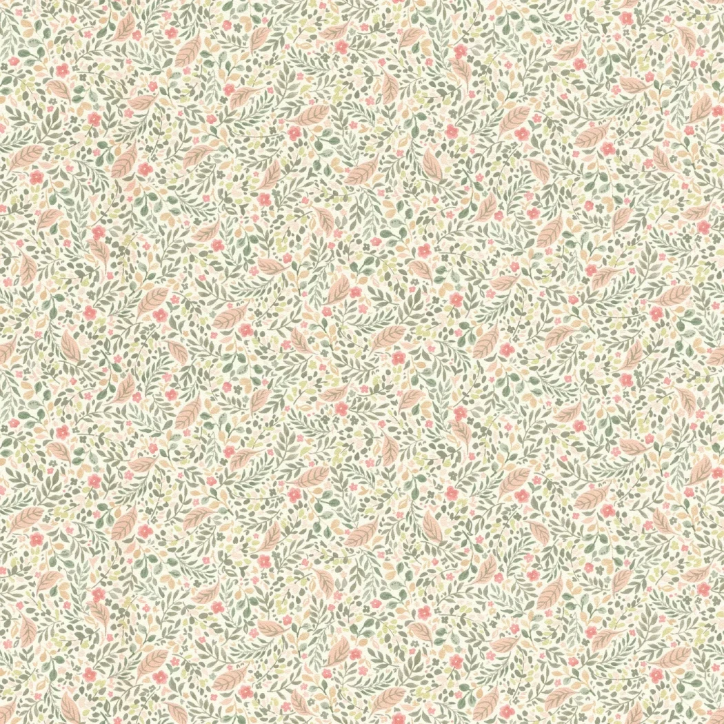 Wallpaper Frosted Sand with small coral flowers on cream