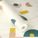 Wallpaper Veiled Wicker, mustard and pink circles on beige