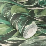 Wallpaper Watercress with large painted green jungle leaves