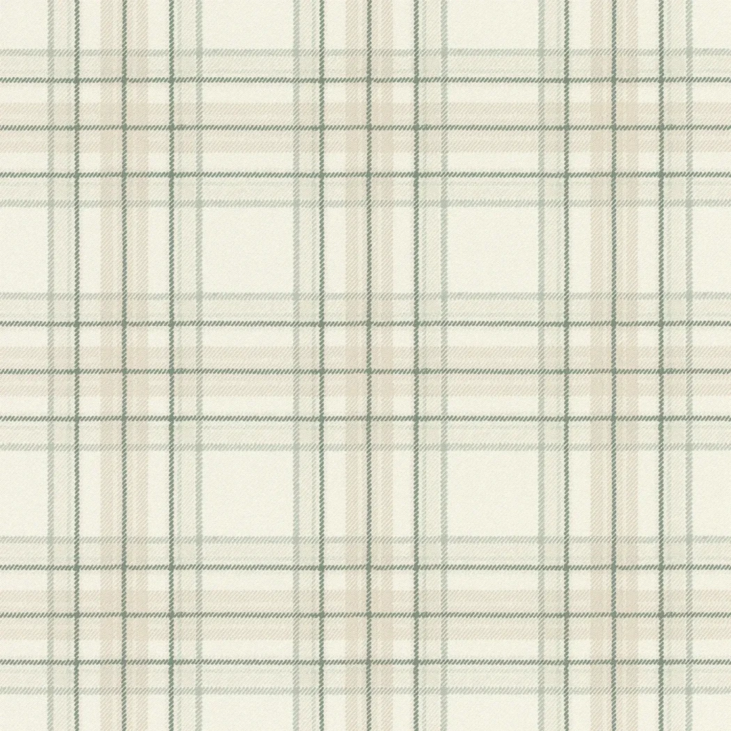 Wallpaper Pale Lemon with sage and pink tartan on cream