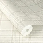Wallpaper Frosted Praline with fine beige and cream tartan check