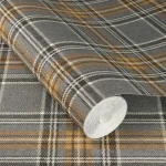 Wallpaper Ash Granite in grey and mustard tartan check
