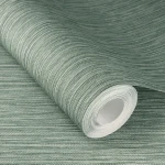 Wallpaper Soft Zinc in plain sage green with woven texture
