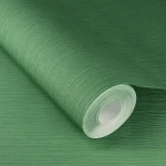 Wallpaper Basil in plain deep green with linen-like texture