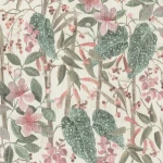 Wallpaper Soft Grey with pink flowers and speckled green leaves