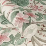 Wallpaper Soft Grey with pink flowers and speckled green leaves