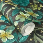 Wallpaper Blue Frost with blue-green leaves and gold flowers