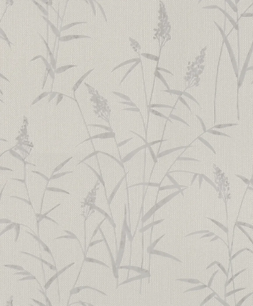 Wallpaper Frosted Silica with tall grey grasses on ecru