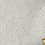 Wallpaper Frosted Silica with tall grey grasses on ecru