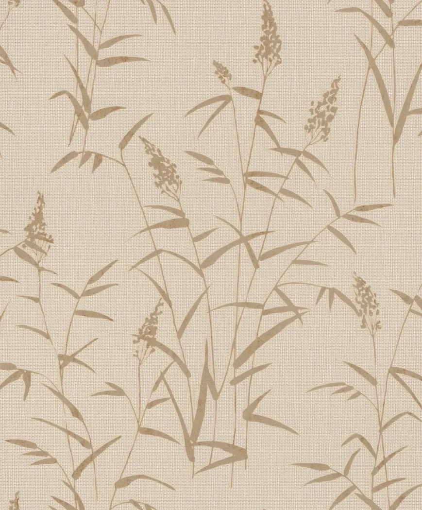 Wallpaper Frosted Millstone with beige grasses on ecru linen ground