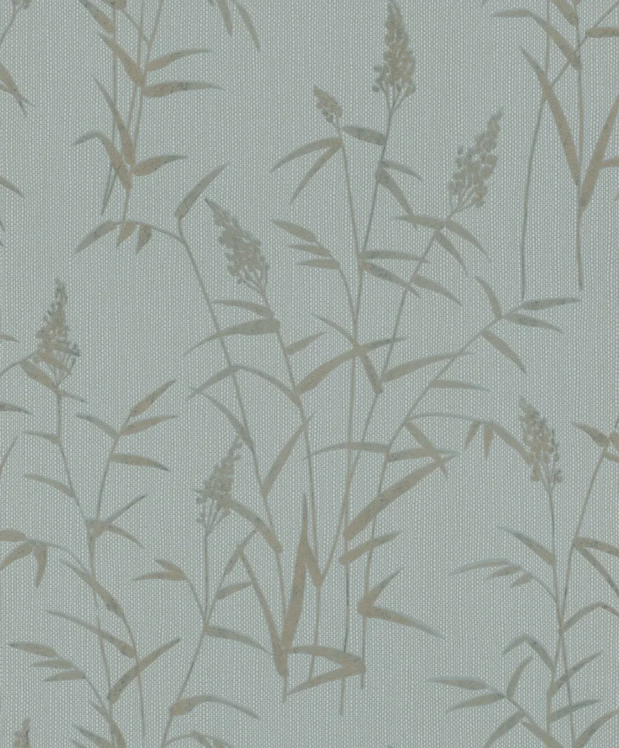 Wallpaper Soft Cement, beige wild grasses on blue-grey ground