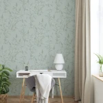 Wallpaper Soft Cement, beige wild grasses on blue-grey ground