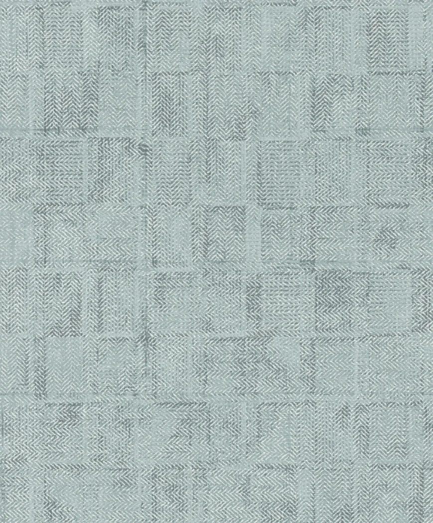 Wallpaper Veiled Platinum with blue-grey chevron patchwork grid