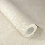 Wallpaper Frosted Barley with embossed beige leaves and pearlescent sheen