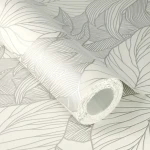 Wallpaper Pale Grisaille with large grey line-drawn leaves