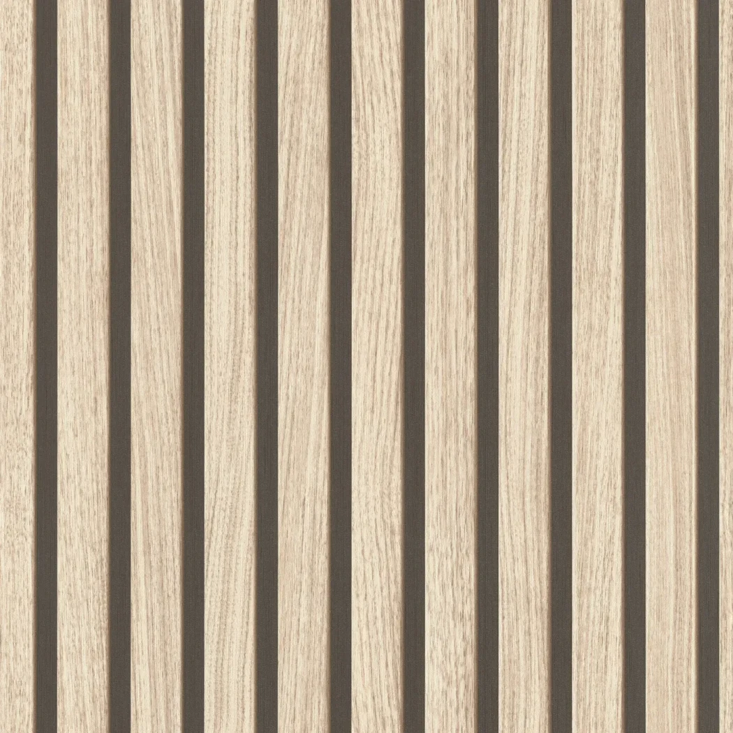 Wallpaper Ashen Drizzle, light wood slats with dark vertical joints