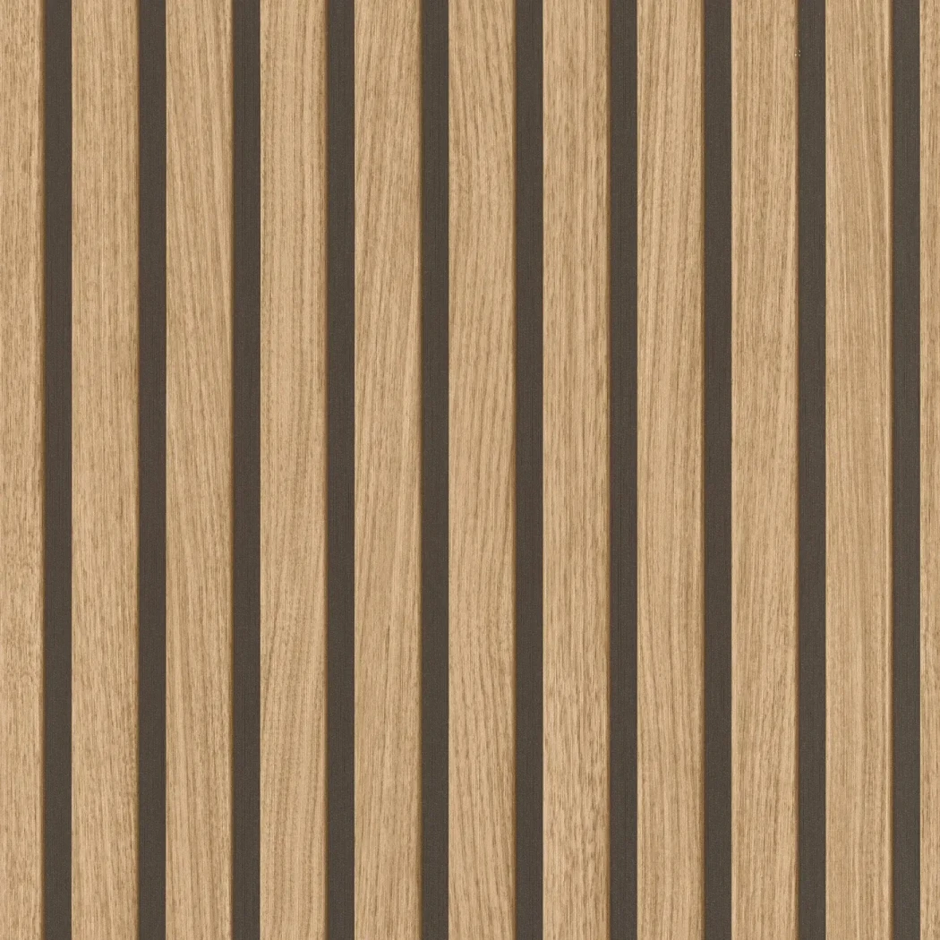Wallpaper Soft Jute with pale timber slats and dark joints
