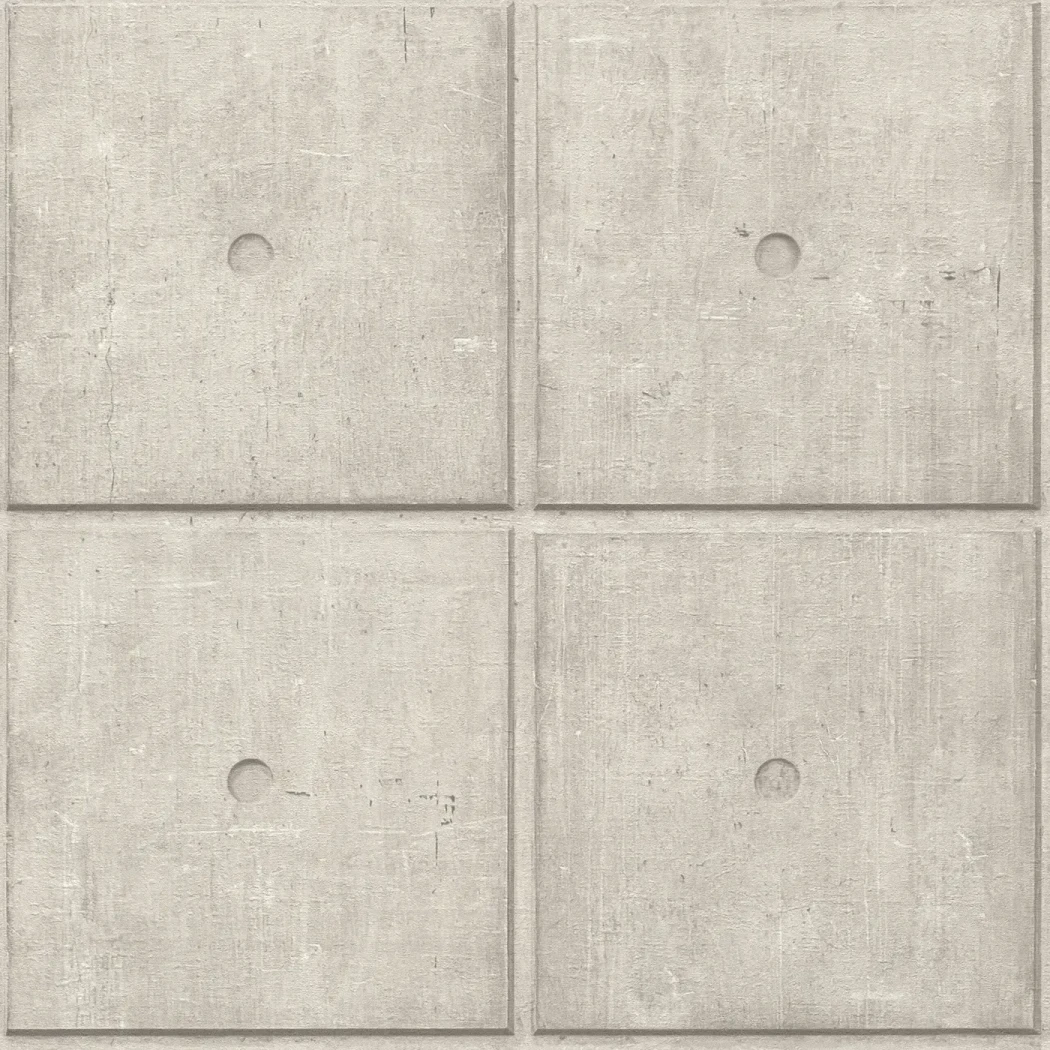 Wallpaper Veiled Straw, beige concrete panels with round formwork holes