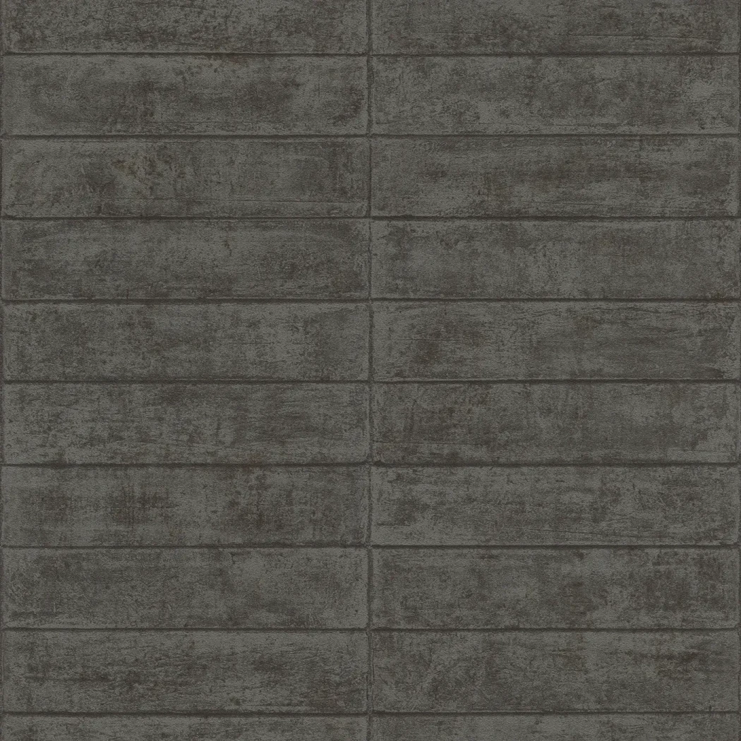 Wallpaper Ash Silica, grey staggered brick on charcoal ground