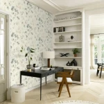Wallpaper Quartz with blue-grey and terracotta watercolour leaves