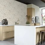 Wallpaper Light Chamois with pink flowers and leaves on cream