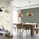 Wallpaper Pale Verbena, sage watercolour leaves and branches on cream