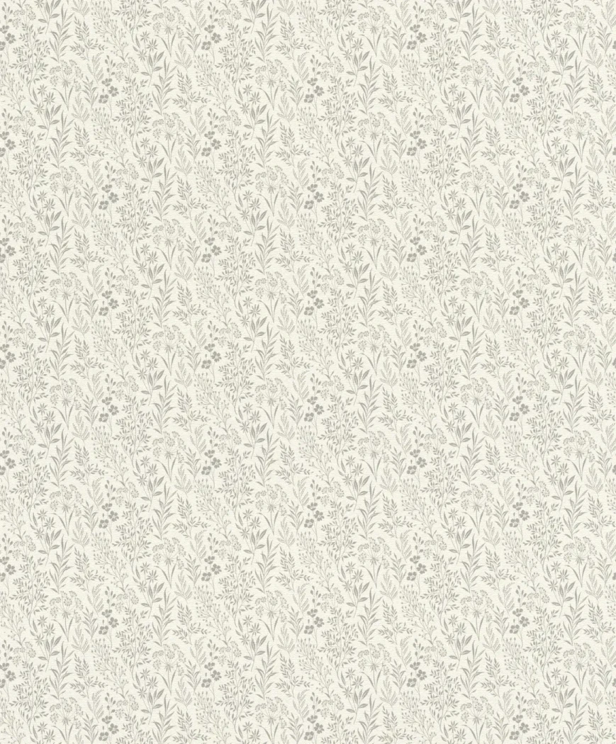 Wallpaper Frosted Flint, grey stems and small flowers on ivory