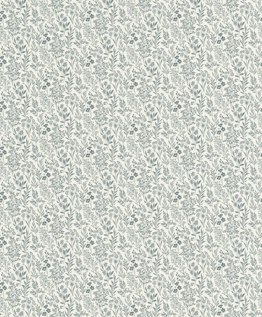 Wallpaper Frosted Shadow with blue-grey floral sprigs on white