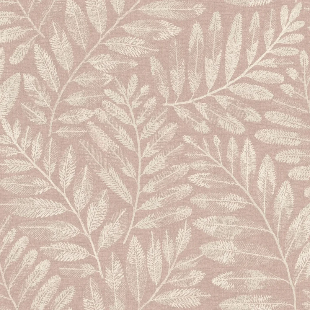 Wallpaper Frosted Sand, ivory fern leaves on powder pink