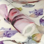Wallpaper Terracotta with large mauve and burgundy watercolour flowers