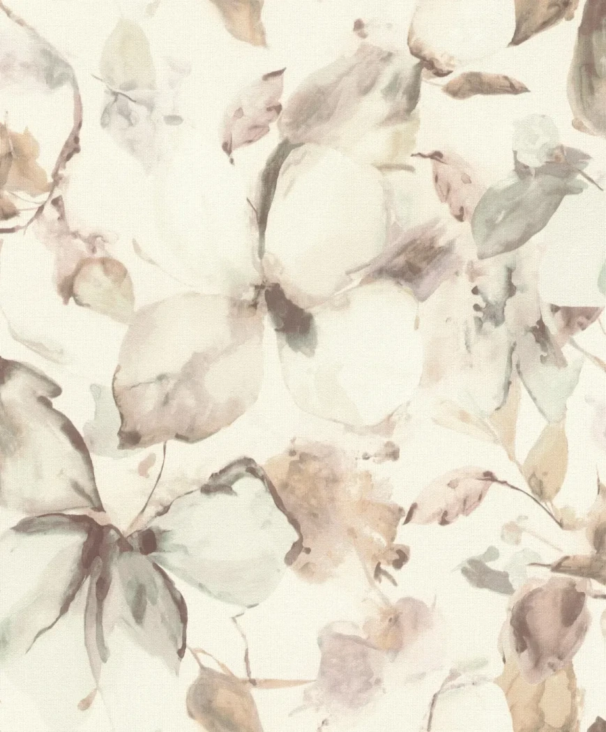 Wallpaper Veiled Twine with large beige and sage watercolour flowers
