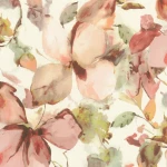 Wallpaper Feather, pink and red watercolour flowers on white