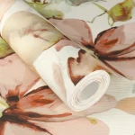 Wallpaper Feather, pink and red watercolour flowers on white