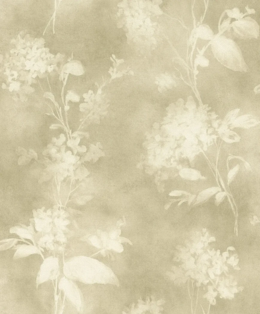 Wallpaper Frosted Rapeseed, ivory floral bouquets on patinated beige