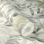 Wallpaper White Linen with grey and gold palm leaves