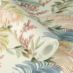 Wallpaper Ivory with navy palm leaves and coral berries
