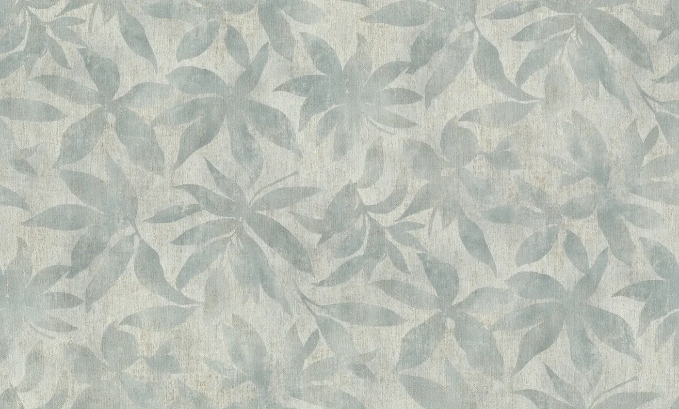 Wallpaper Frosted Grisaille, blue-grey foliage silhouettes on pale grey