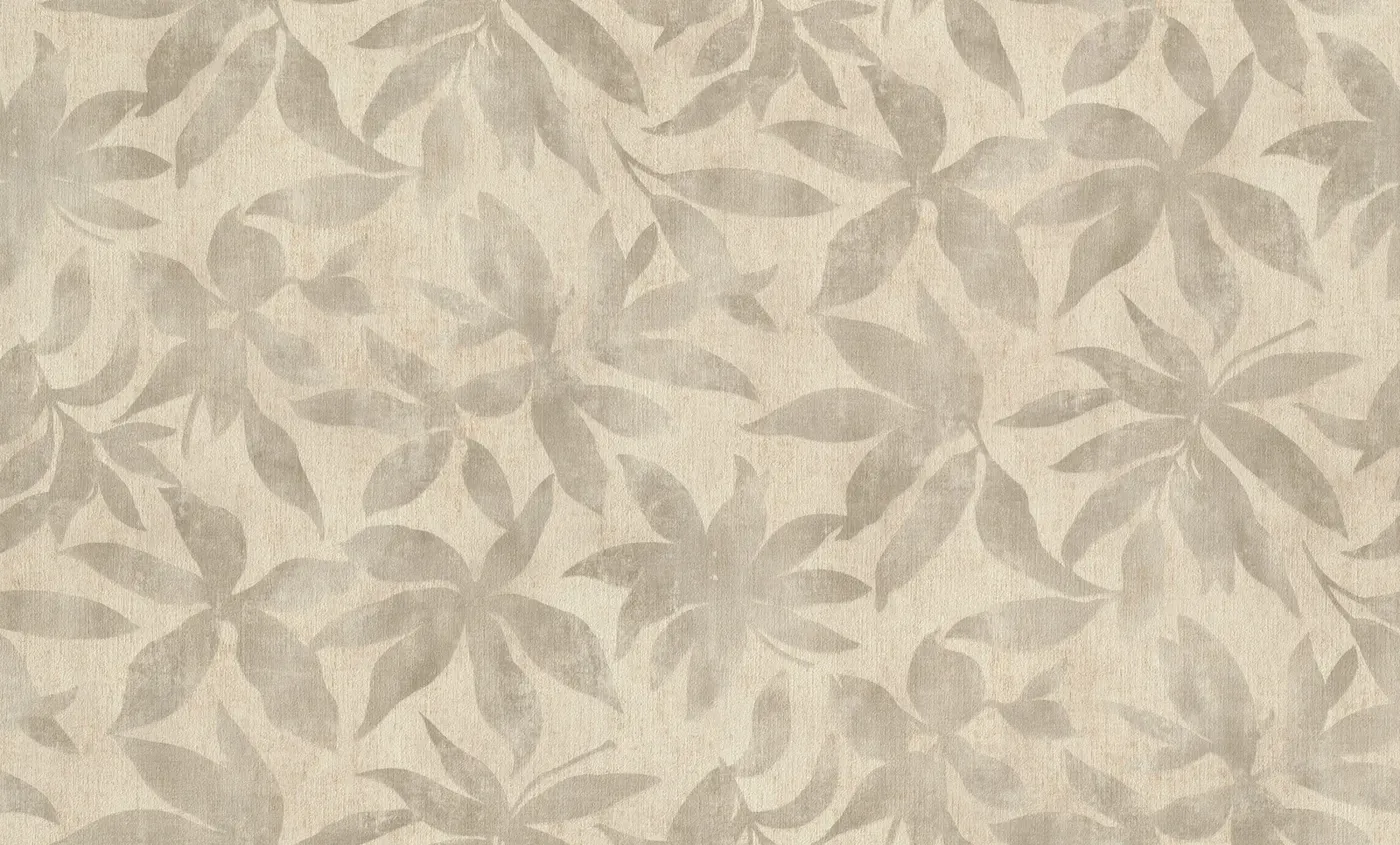Wallpaper Soft Sisal, beige leaf silhouettes on ivory