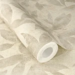 Wallpaper Soft Sisal, beige leaf silhouettes on ivory
