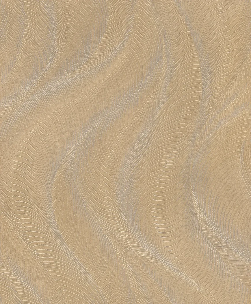 Wallpaper Soft Spelt with raised golden satin waves