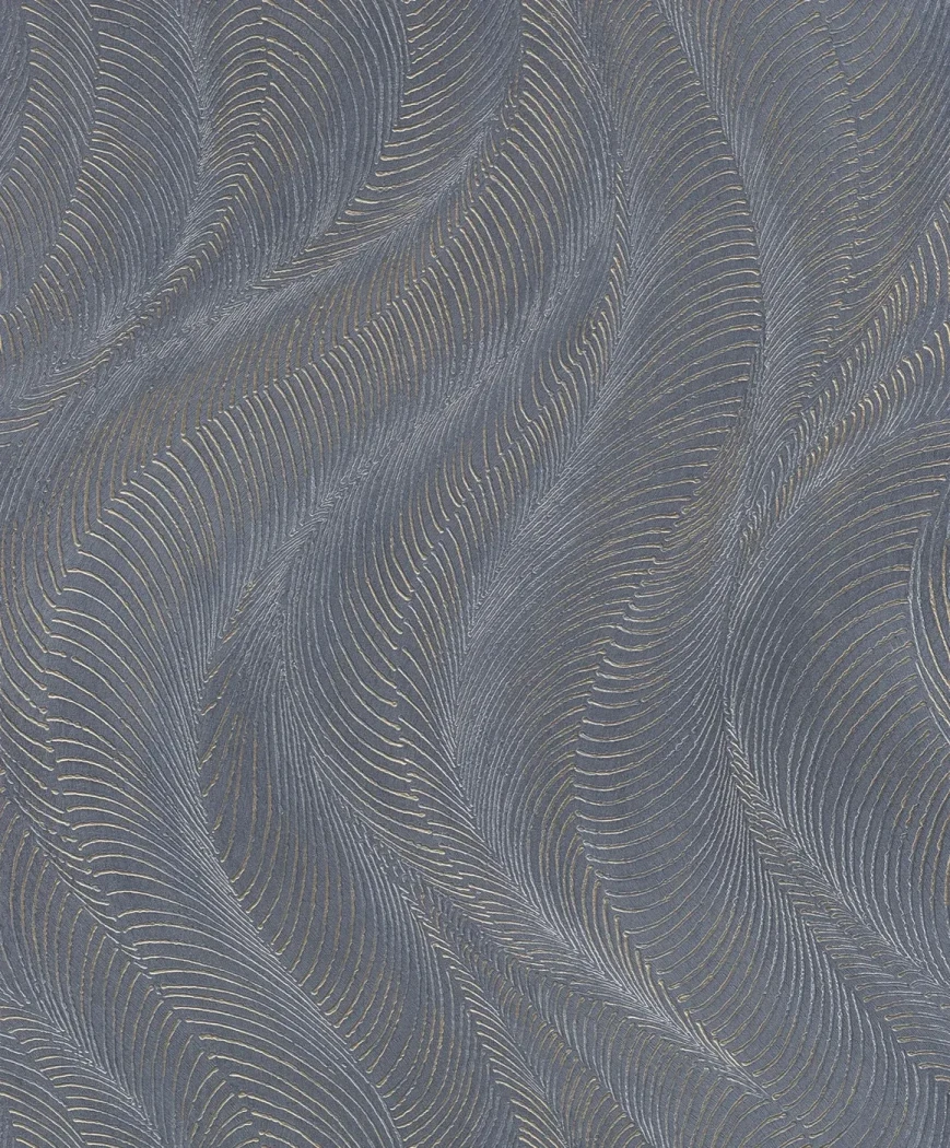 Wallpaper Misty Pebble with gold feather pattern on slate grey