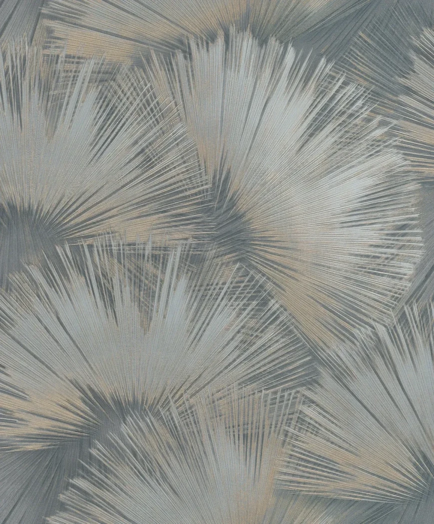 Wallpaper Misty Pewter with charcoal, grey and gold fan pattern