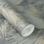 Wallpaper Misty Pewter with charcoal, grey and gold fan pattern