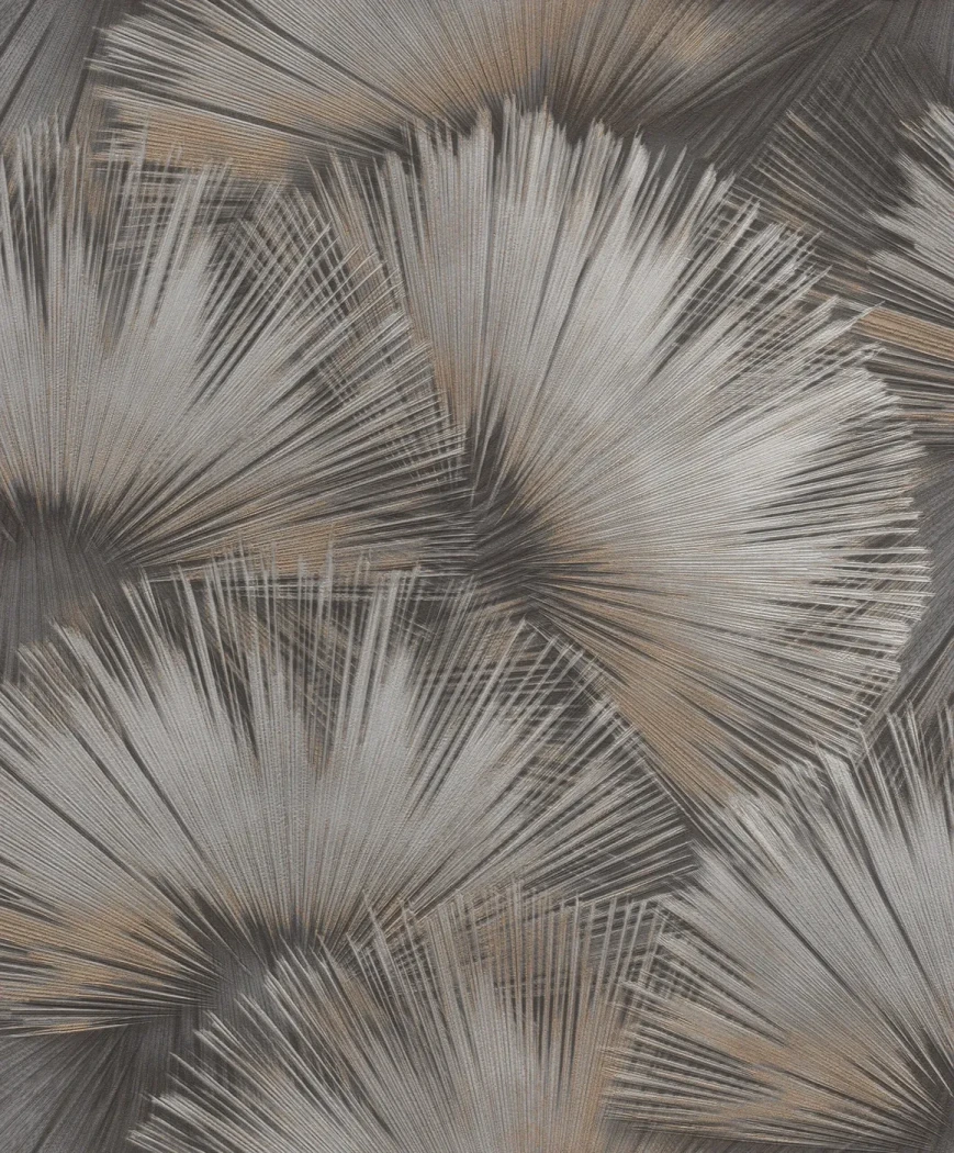 Wallpaper Soft Rain with copper fan pattern on charcoal grey