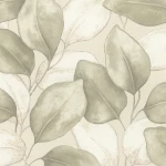 Wallpaper Light Millstone, large sage-green leaves on cream