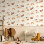 Wallpaper Pale Braid with biplanes, rainbows and stars on ivory