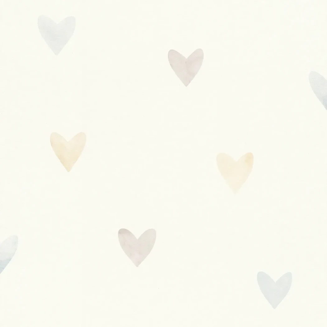 Wallpaper Salt with pastel watercolour hearts on off-white