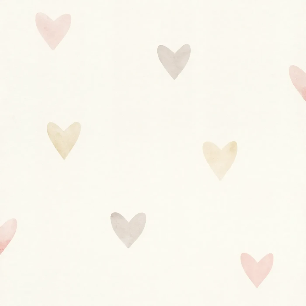 Wallpaper Pale Wax, small pastel hearts scattered on cream