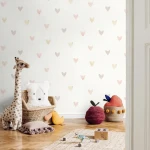 Wallpaper Pale Wax, small pastel hearts scattered on cream